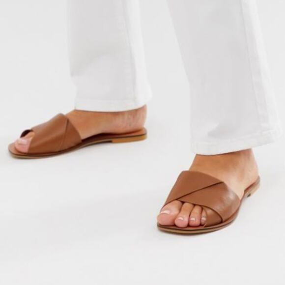 ASOS Brown Leather Slide Sandal, GUC, Size 5, MSRP $79 - Picture 2 of 14